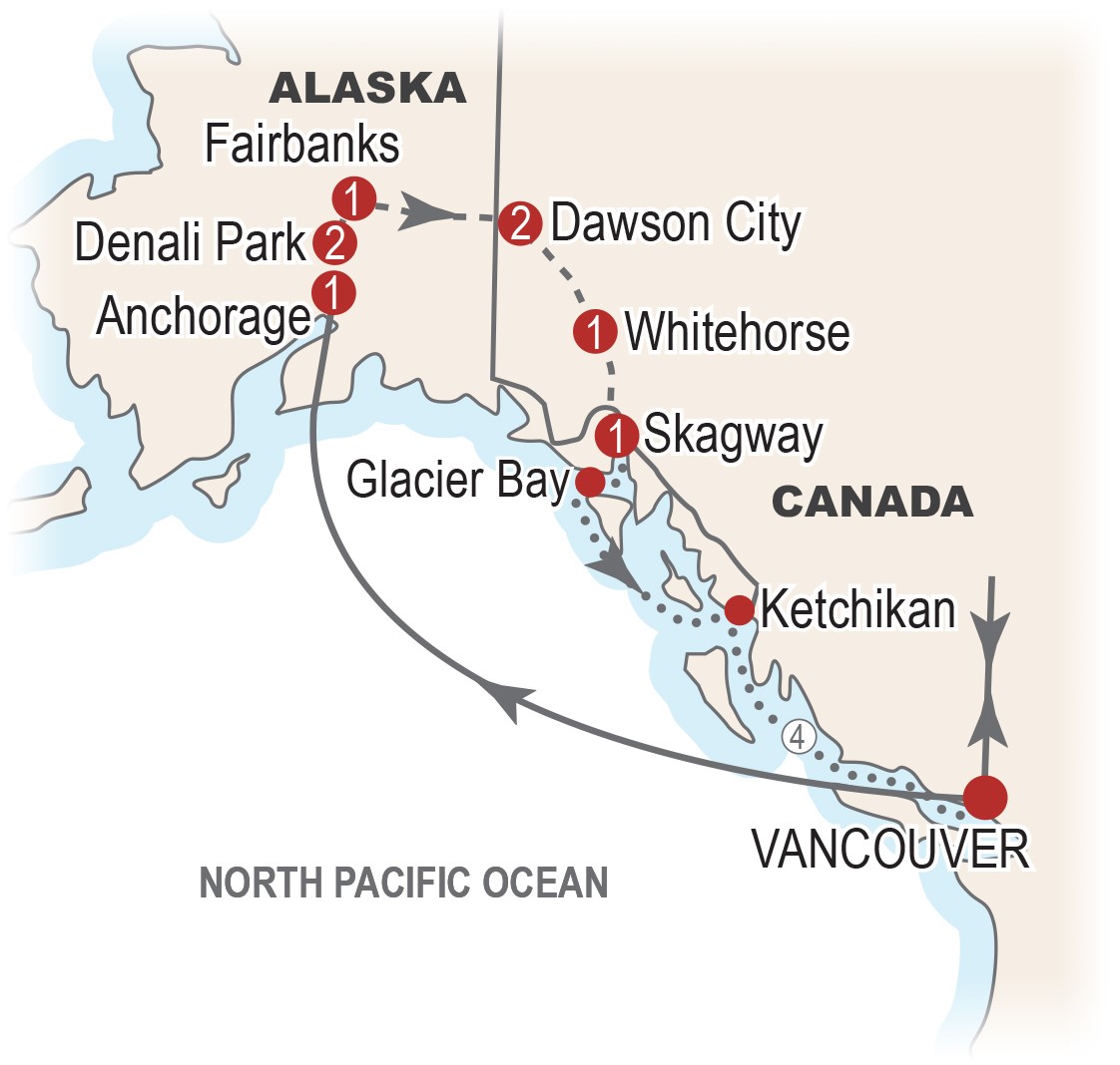 Map of Alask, Denali & the Yukon