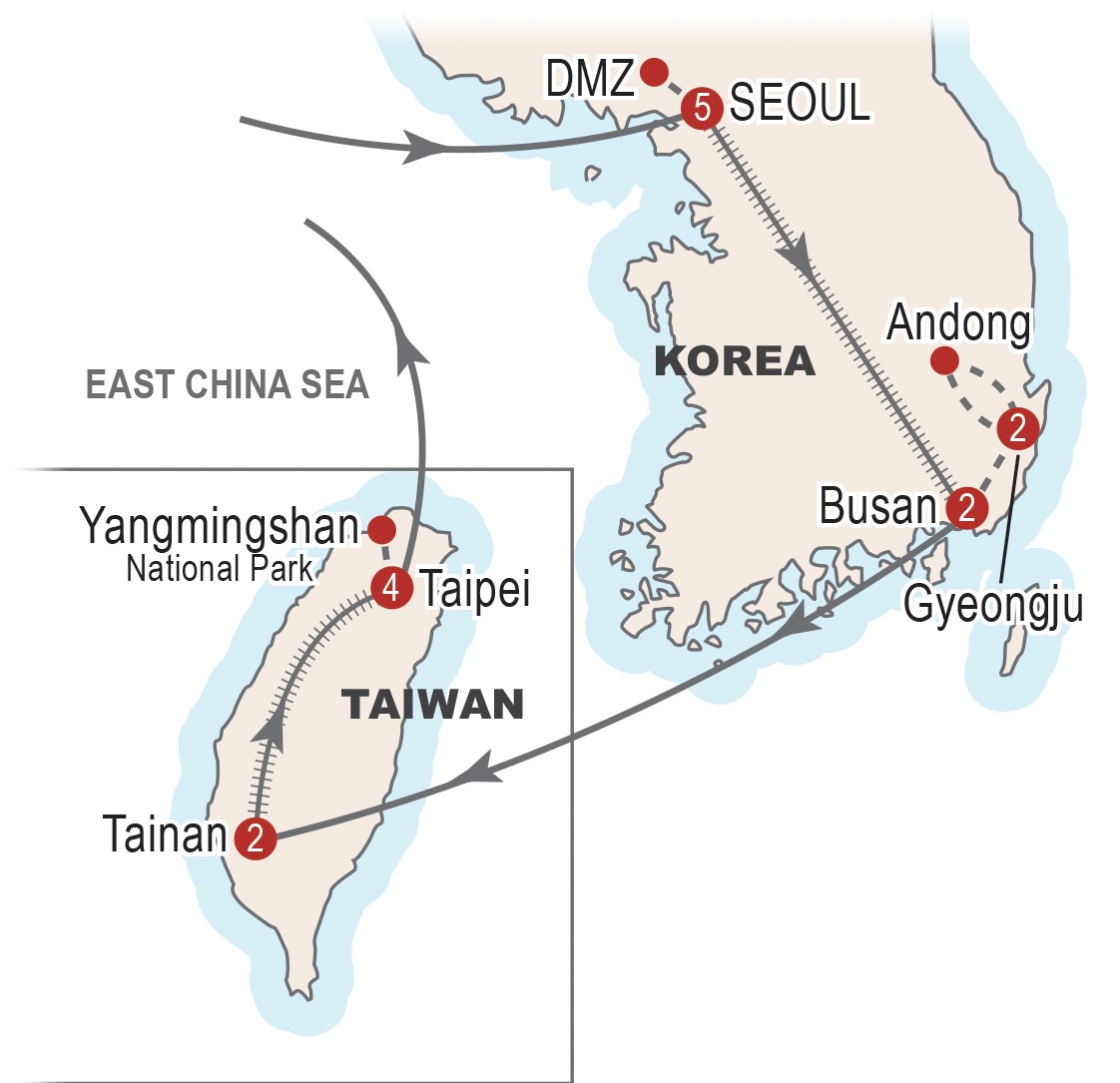 South Korea and Taiwan map