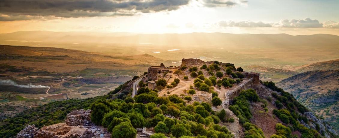 Ruins of medieval fortess Nimrod in northern Golan Heights in Israel