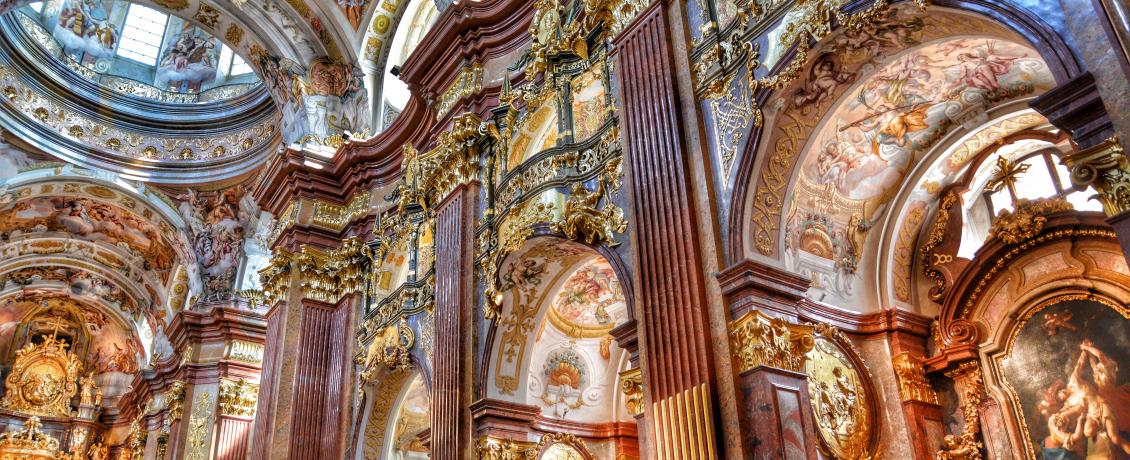 The exquisite interior of Melk Abbey, a testament to Baroque grandeur
