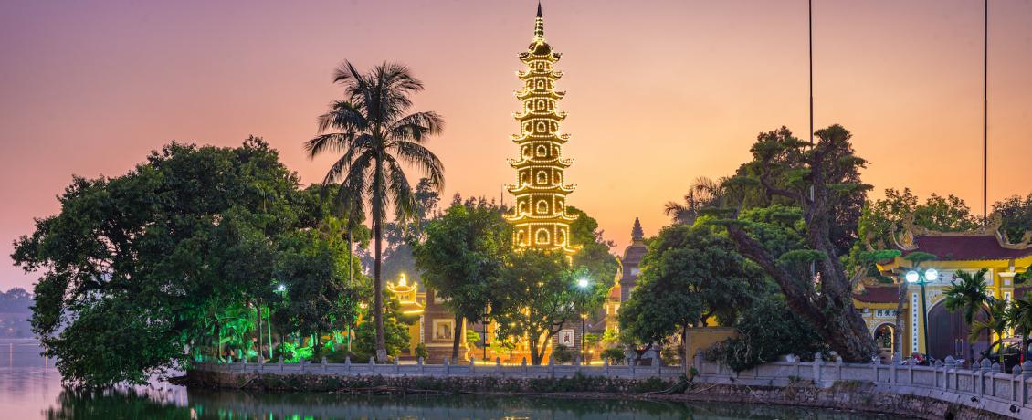 Tranc Quoc illuminated at night