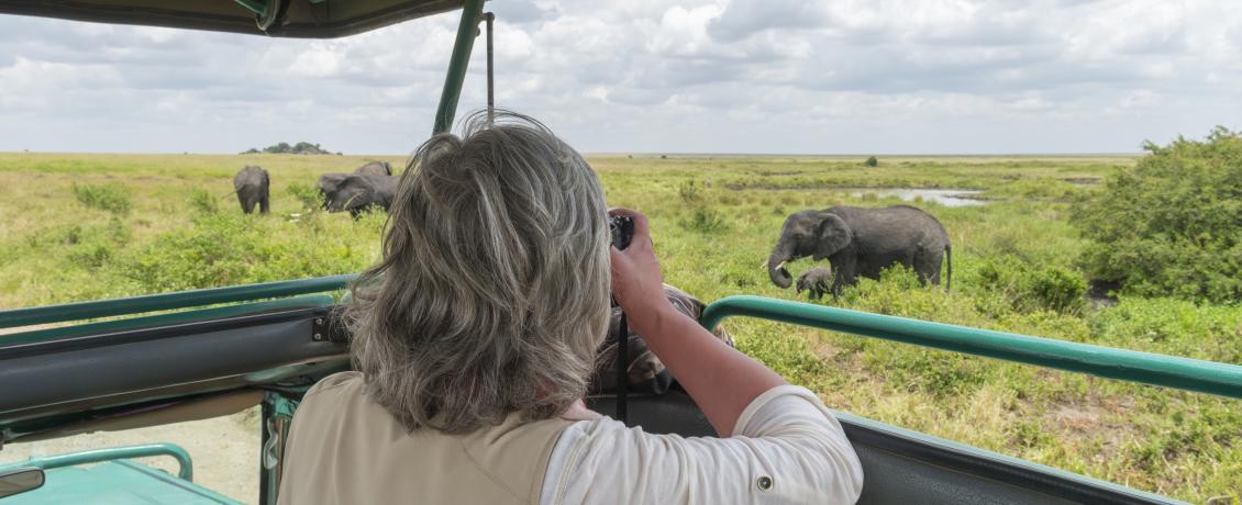 Woman taking picture of an elephant