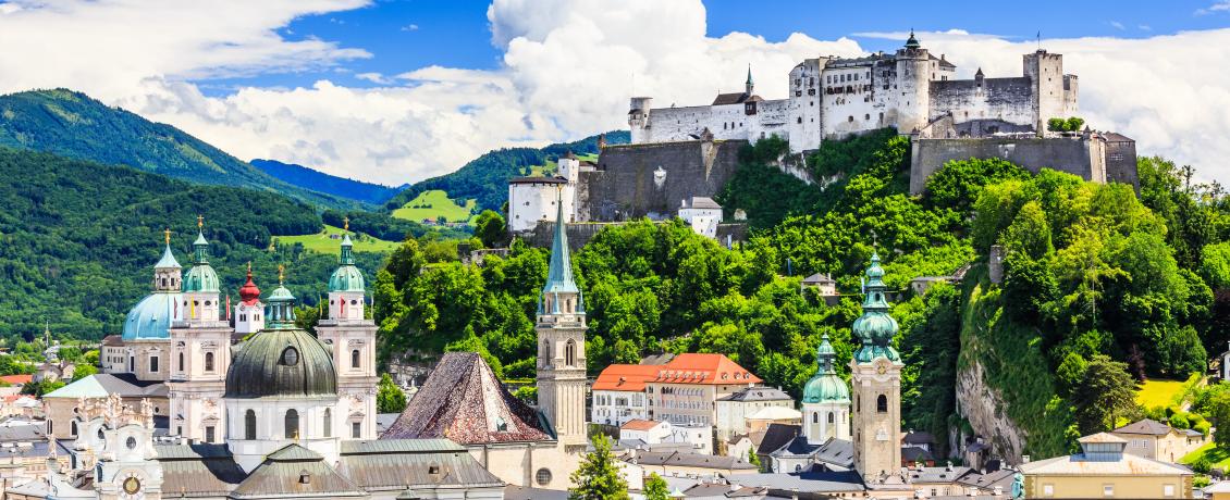 The medieval walls of the Fortress of Hohensalzburg towering above Salzburg