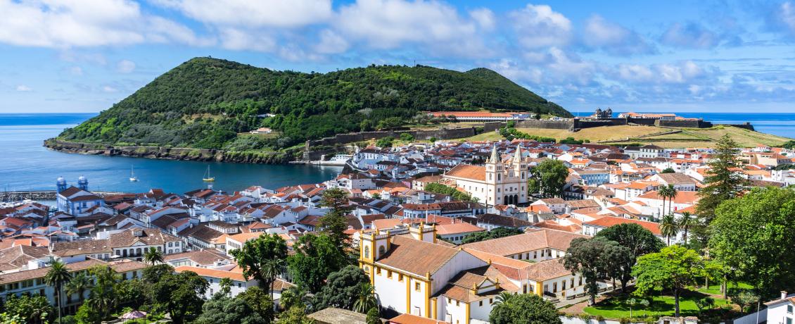 Sunny view of Angra do Heroismo from Alto da Memoria