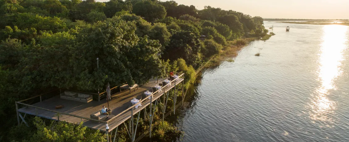 Aerial view of the eastern deck at Chobe Game Lodge