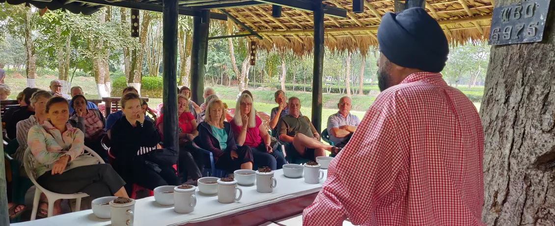 Tasting Assam tea at a local estate
