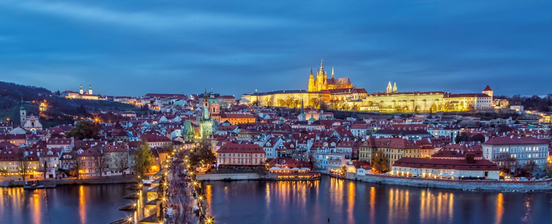 Aerial shot of Charles Bridge in Prague