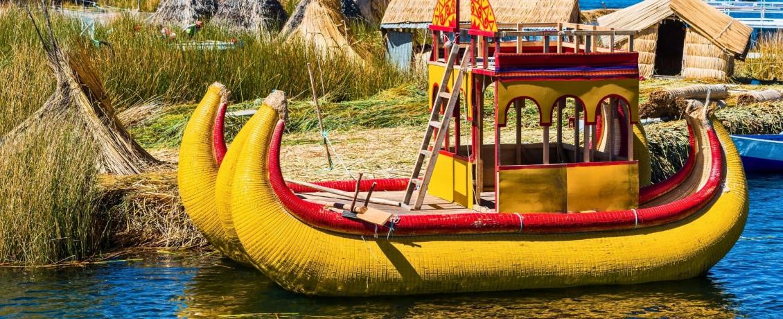 Uros floating islands in the Peruvian Andes at Puno, Peru