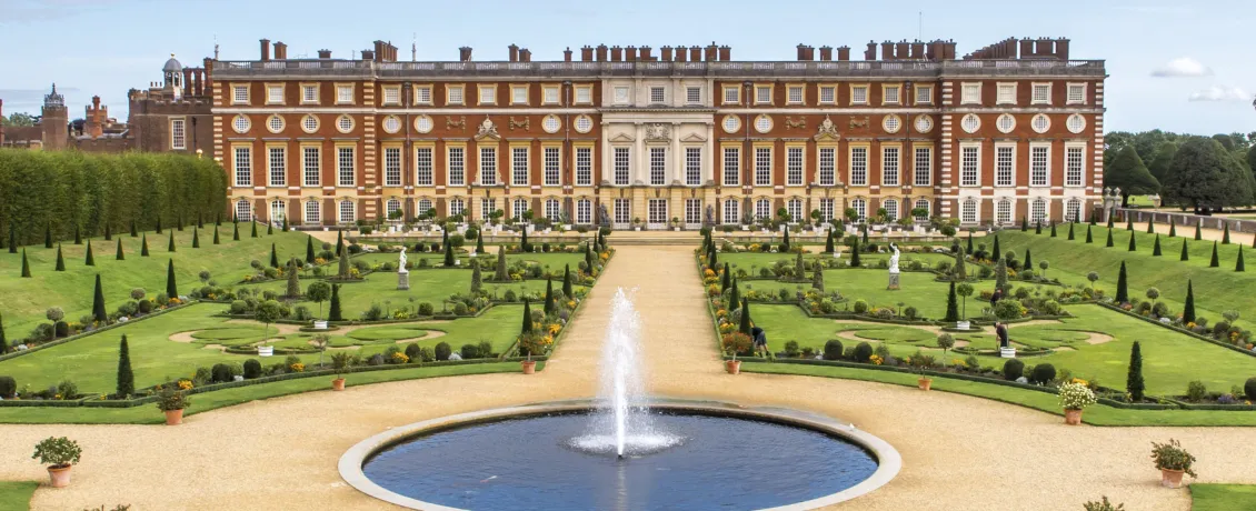 Aerial views of Hampton Court Palace.