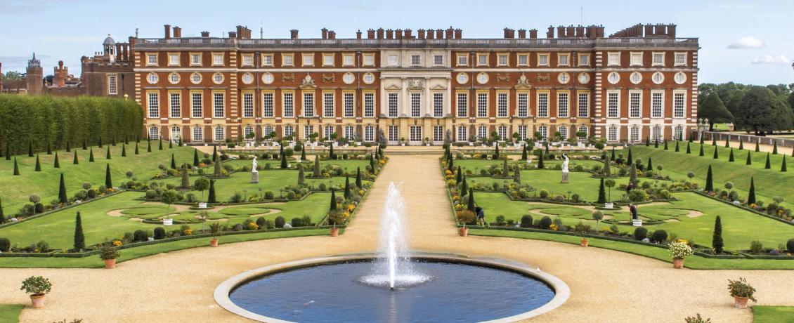 Aerial views of Hampton Court Palace.