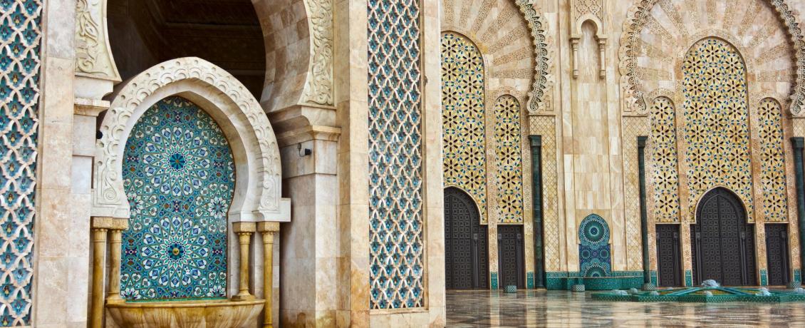 Ornate exterior brass door of Hassan II Mosque in Casablanca