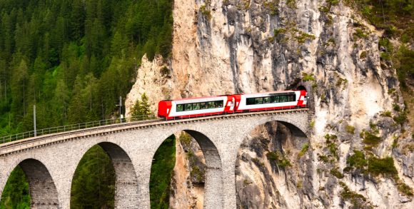 Glacier Express train over Landwasser Viaduct